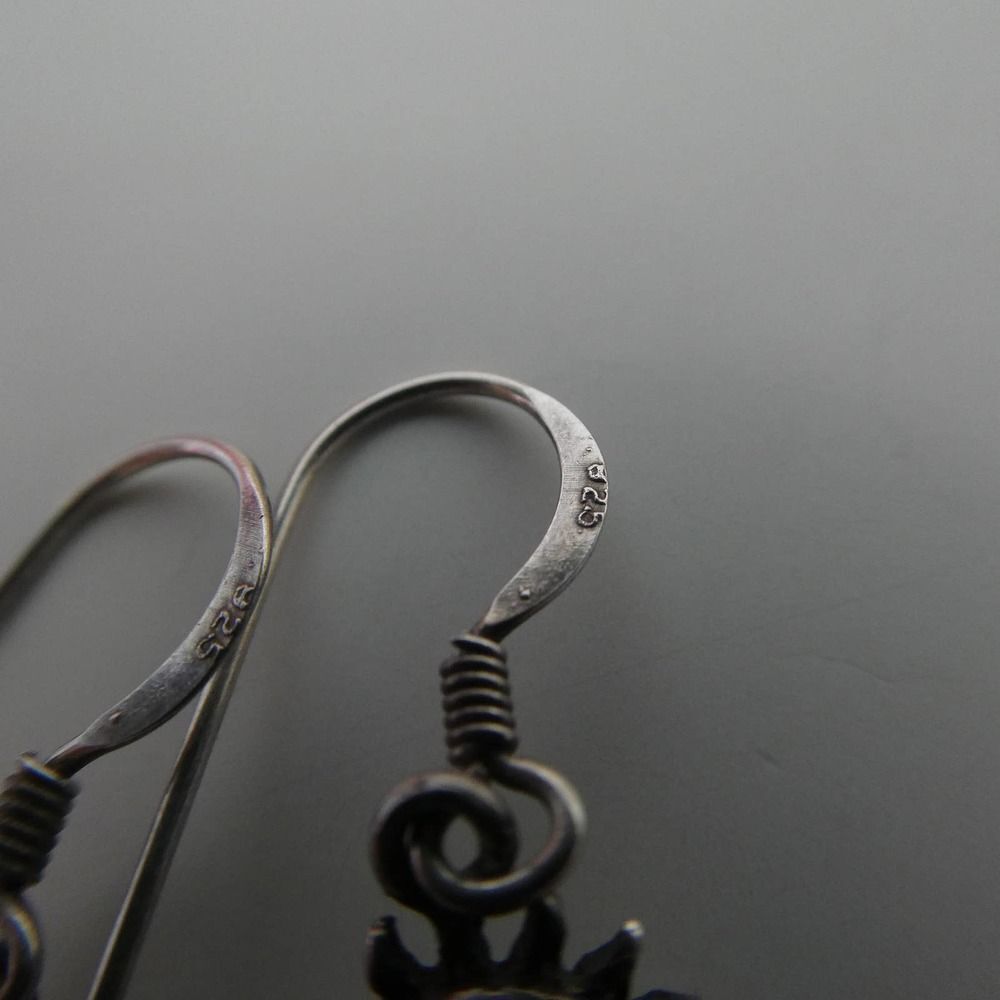 Sterling Silver Sun Face Dangle Fishhook Earrings… - image 6